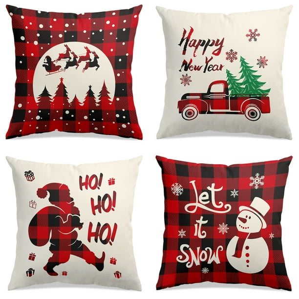 18x18 Christmas Decor & Christmas Animal-Lover Gift Christmas Gift Deer Buck Red Buffalo Plaid Reindeer Throw Pillow Multicolor 